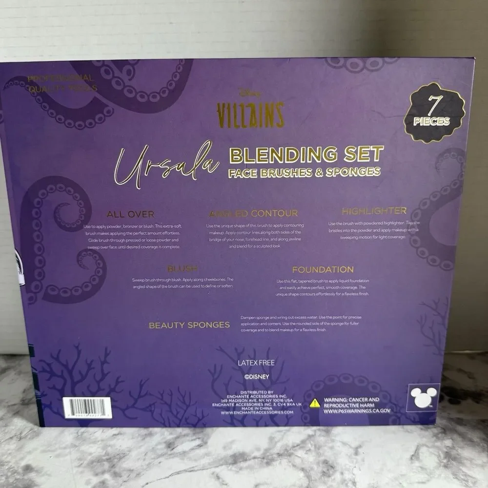 Disney Villains Ursula Little Mermaid Makeup Brushes Blending Gift 7 Pc Set NEW